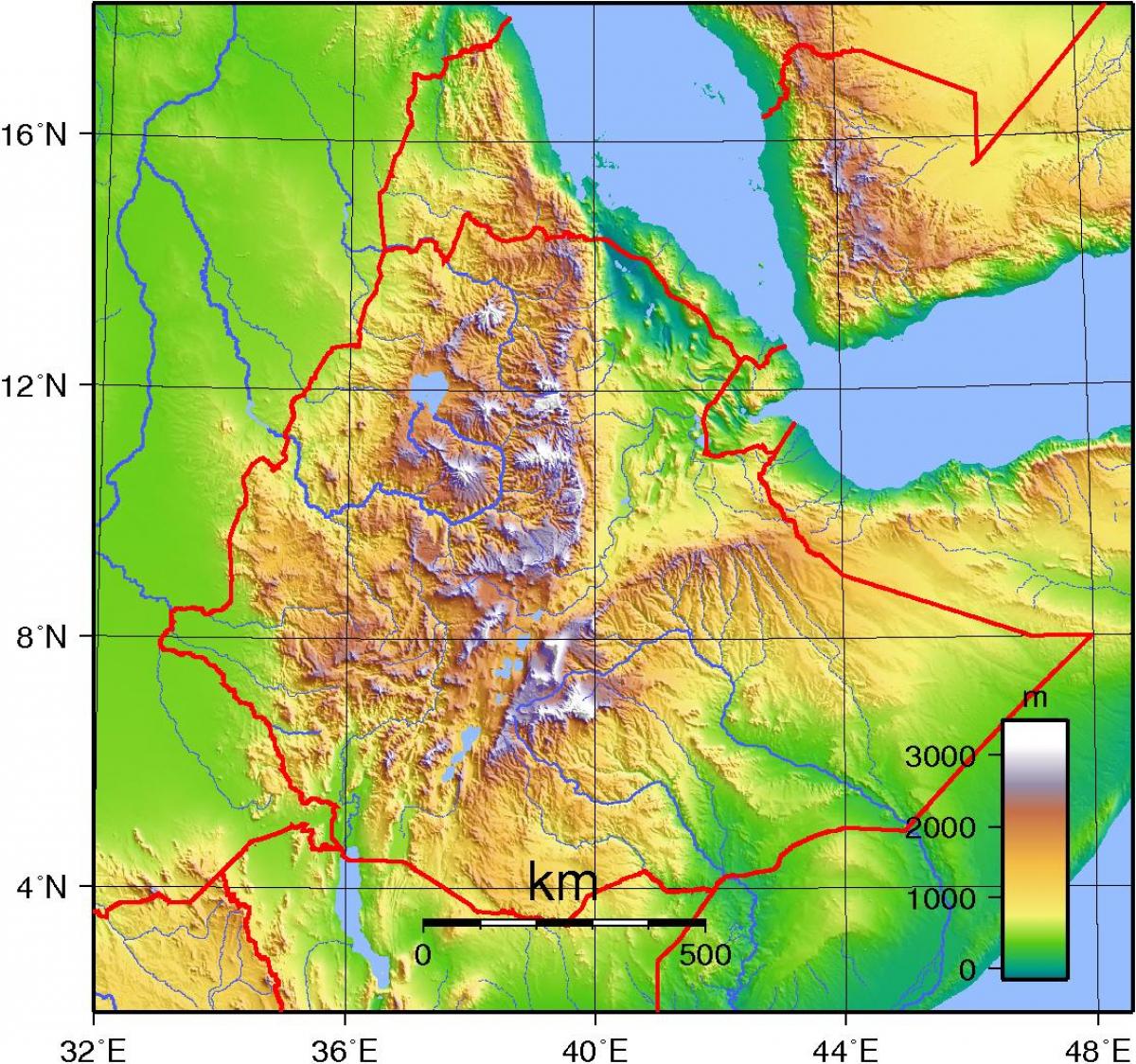 Эфиопское լեռնաշխարհում Աֆրիկա քարտեզի վրա
