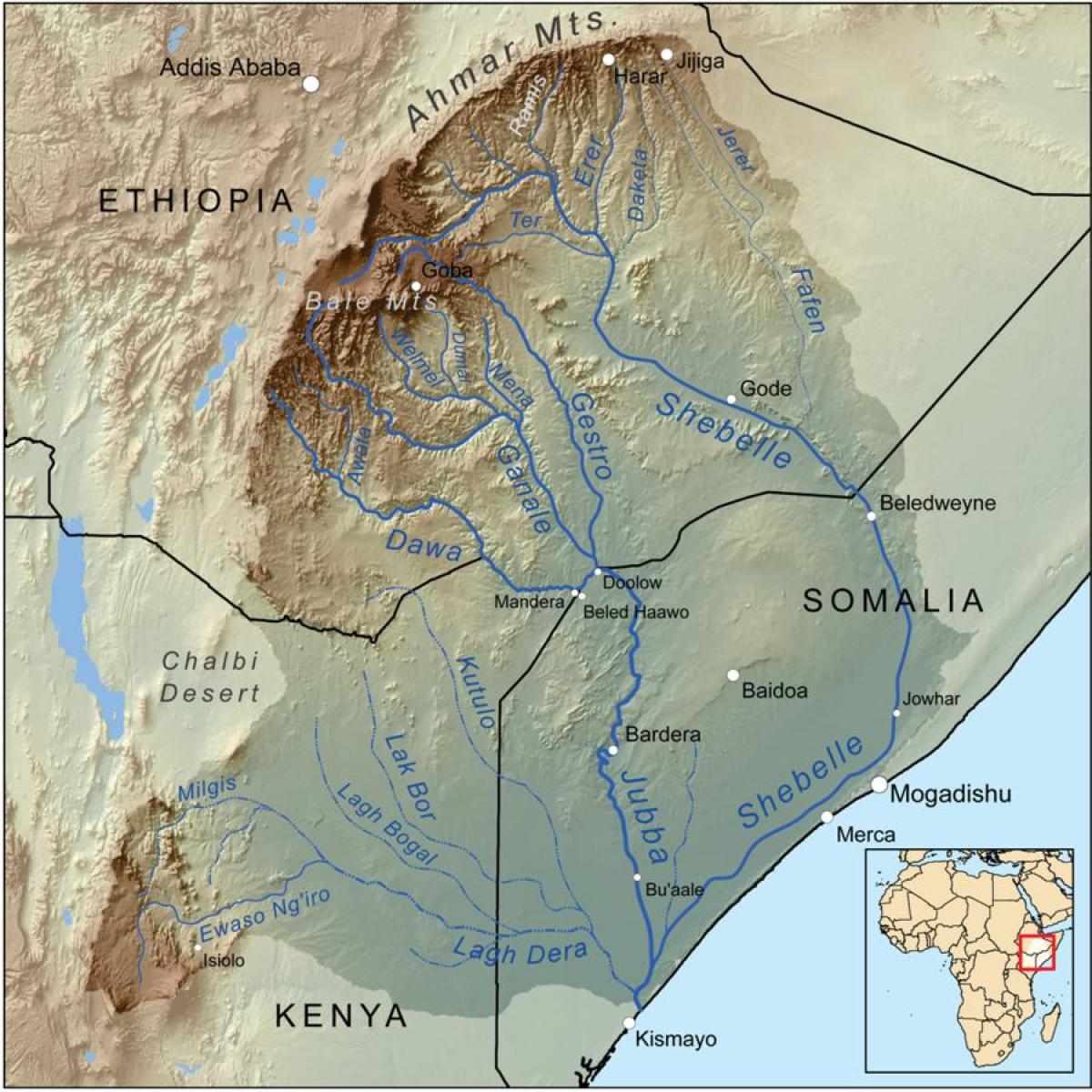 Эфиоп գետի ավազանների քարտեզի վրա