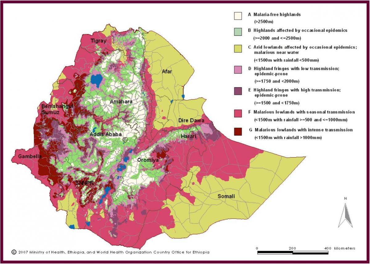 քարտեզ Եթովպիայի մալարիայի