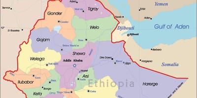 Եթովպիա քարտեզ քաղաքների հետ